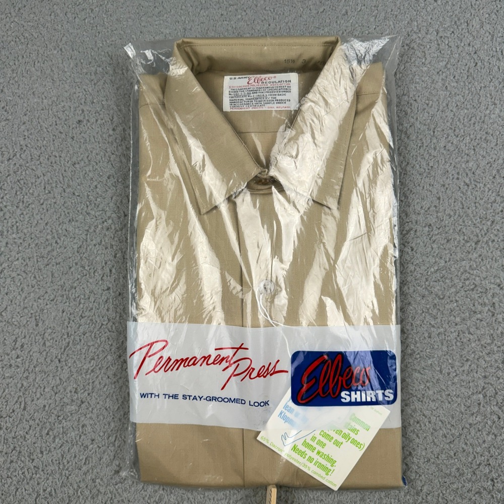 Vintage US Army Elbeco Button Up Shirt Mens Tan Military Size 15.5